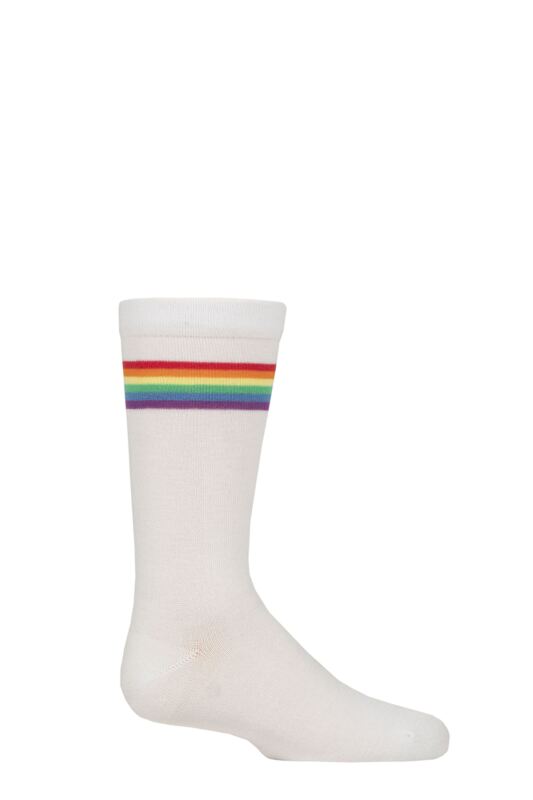 Boys and Girls 1 Pair SockShop Plain and Striped Bamboo Socks with Gentle Grip and Handlinked Toes Sports Stripe Rainbow 9-12