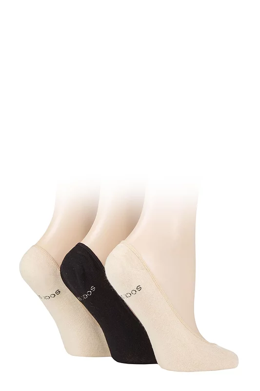 Women's 3 Pair SOCKSHOP Plain and Patterned Bamboo Shoe Liners Natural / Black / Natural 4-8 Ladies