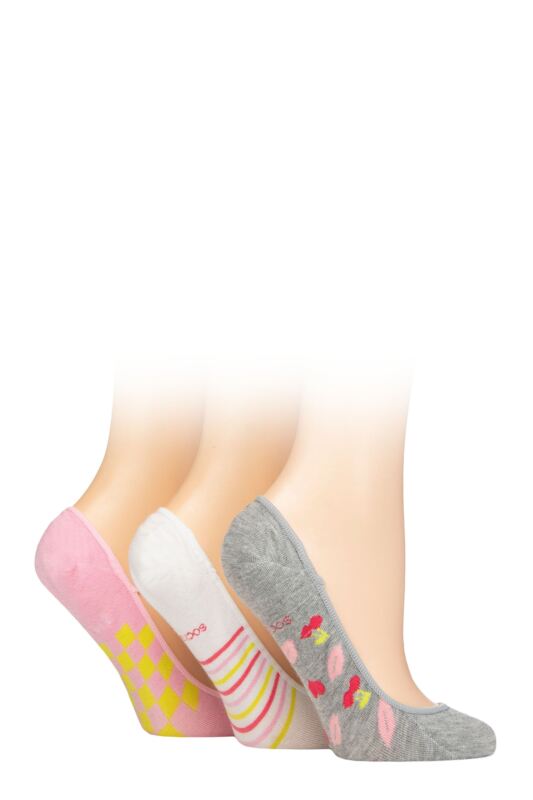 Women's 3 Pair SOCKSHOP Plain and Patterned Bamboo Shoe Liners Lime Refresher 4-8