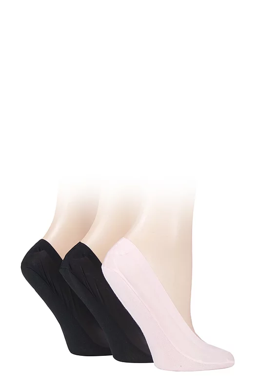 Women's 3 Pair SOCKSHOP Smooth Nylon Shoe Liners Black / Black / Pink 4-8 Ladies