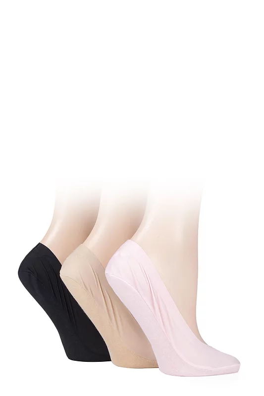 Women's 3 Pair SOCKSHOP Smooth Nylon Shoe Liners Black / Natural / Pink 4-8 Ladies