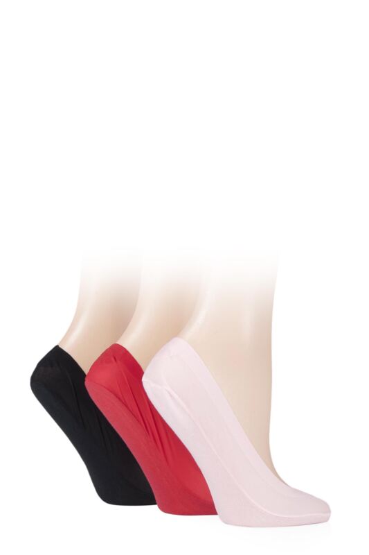 Women's 3 Pair SOCKSHOP Smooth Nylon Shoe Liners Black / Pink / Red 4-8 Ladies