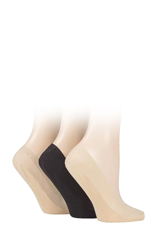 Women's 3 Pair SOCKSHOP Smooth Nylon Shoe Liners Natural / Black / Natural 4-8 Ladies