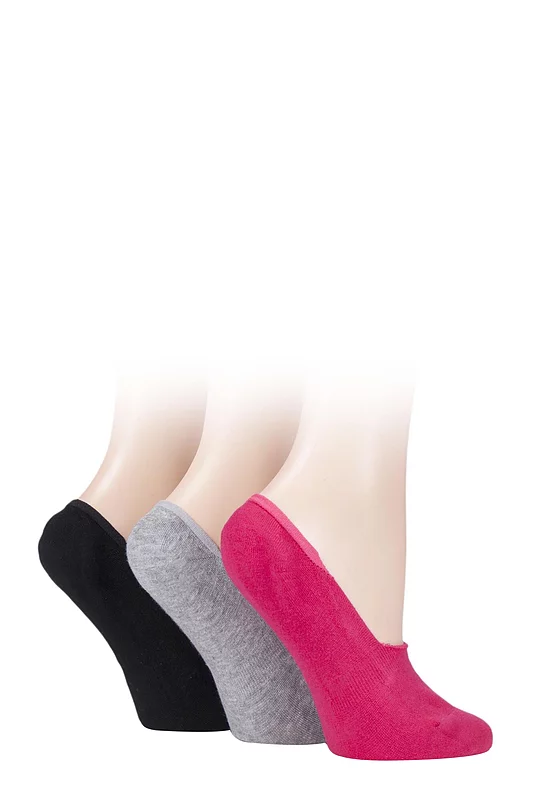 Women's 3 Pair SOCKSHOP Bamboo Fine High Cut Liner Black / Grey / Melon 4-8 Ladies