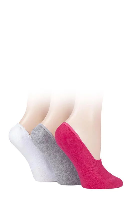 Women's 3 Pair SOCKSHOP Bamboo Fine High Cut Liner White / Grey / Melon 4-8 Ladies