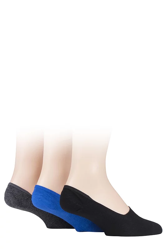 Mens 3 Pair SOCKSHOP Fine Bamboo Liners Grey / Cobalt / Black 7-11 Mens