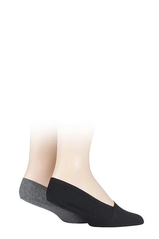 Mens 2 Pair SOCKSHOP Jersey Shoe Liners Black / Charcoal 7-11 Mens