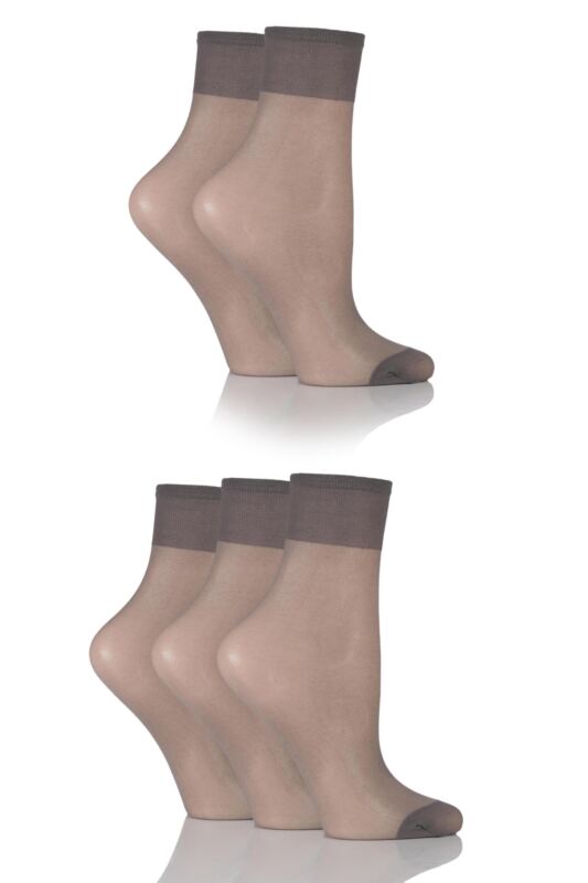 Women's 5 Pair SOCKSHOP 15 Denier Ankle Highs Mid Grey