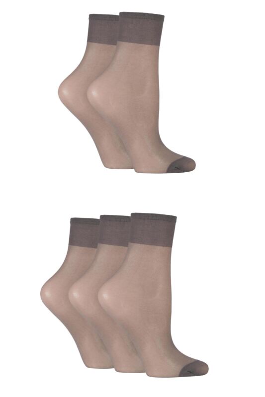 Women's 5 Pair SOCKSHOP 15 Denier Ankle Highs Mid Grey