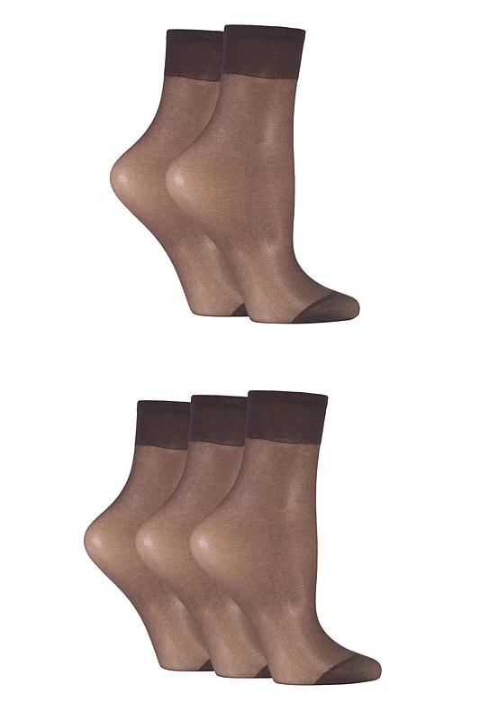 Women's 5 Pair SOCKSHOP 15 Denier Ankle Highs Nearly Black