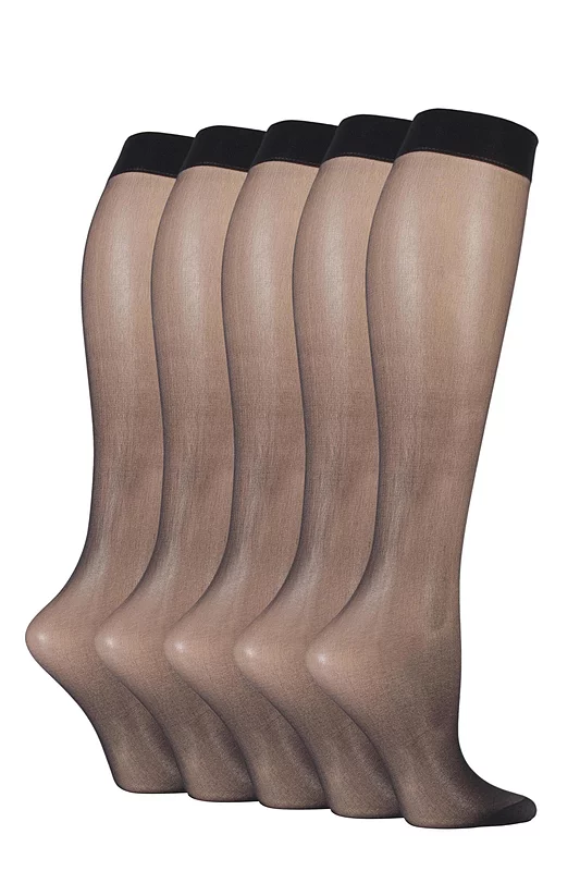 Women's 5 Pair SOCKSHOP 15 Denier Knee Highs Black