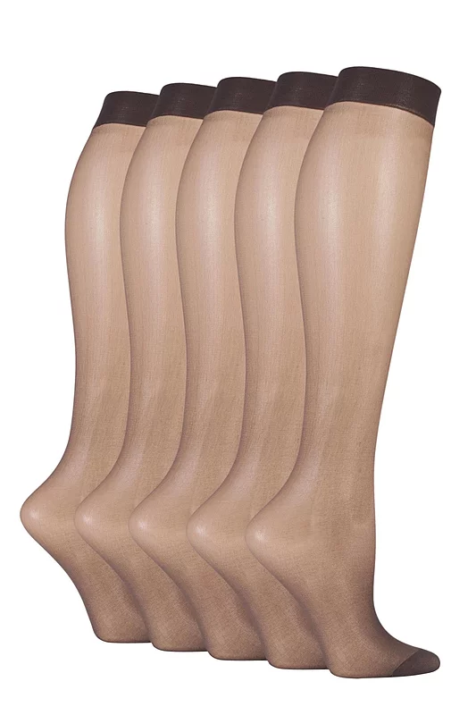 Women's 5 Pair SOCKSHOP 15 Denier Knee Highs