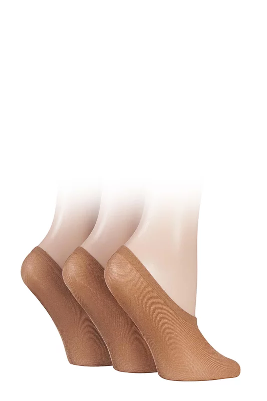 Women's 3 Pair SOCKSHOP Soft Sheen Shoe Liner Socks Hazelnut 4-8