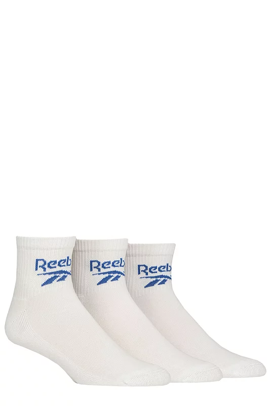Mens and Women's 3 Pair Reebok Foundation Cotton Ankle Socks White 4.5-6 UK