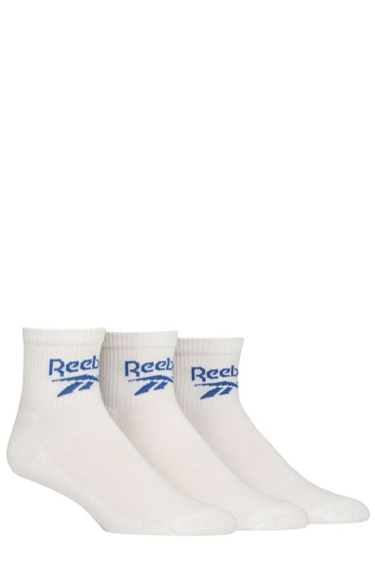 Mens and Women's 3 Pair Reebok Foundation Cotton Ankle Socks White 11-12.5 UK