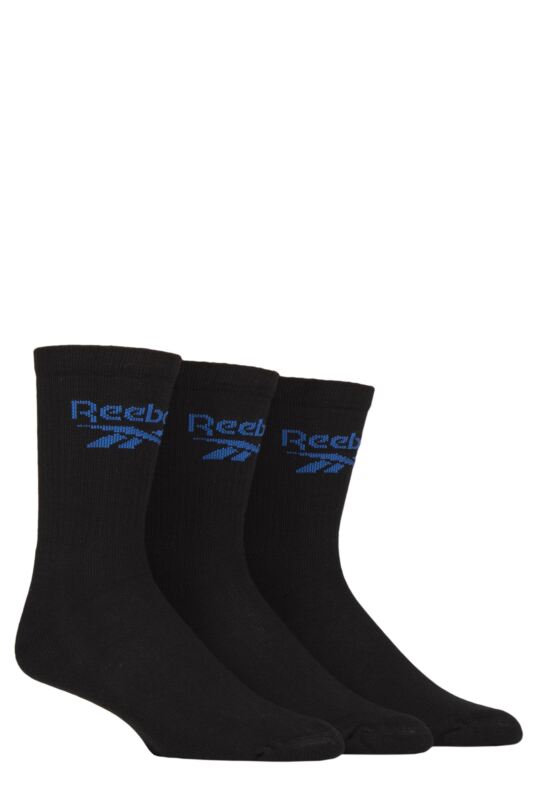Mens and Women's 3 Pair Reebok Foundation Cotton Crew Socks Black 4.5-6 UK