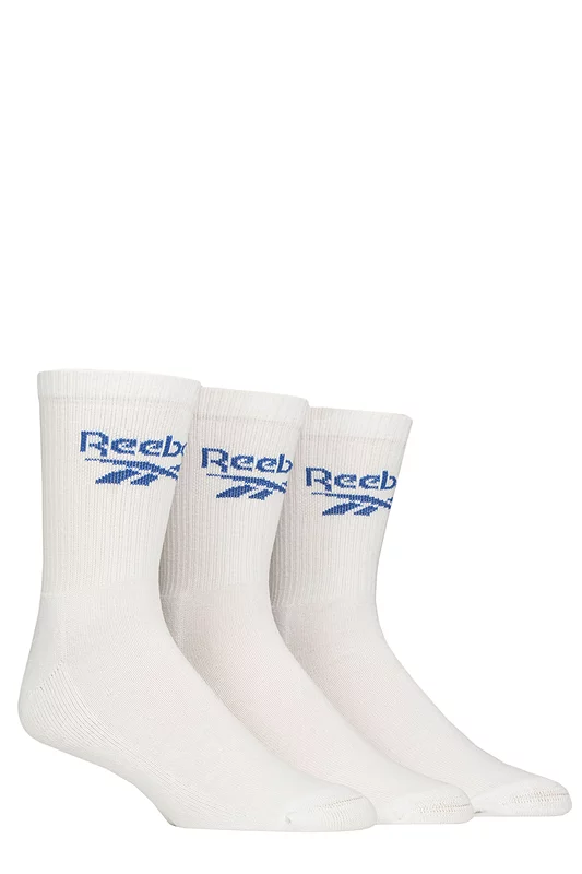 Mens and Women's 3 Pair Reebok Foundation Cotton Crew Socks White 4.5-6 UK