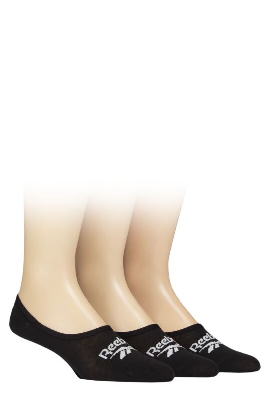 Mens and Women's 3 Pair Reebok Essentials Cotton Ped Socks Black 4.5-6 UK