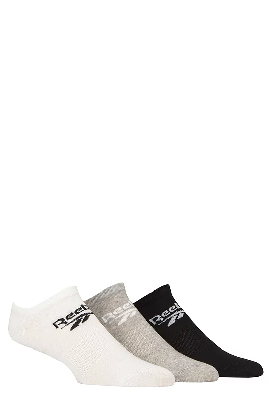 Mens and Women's 3 Pair Reebok Core Cotton Trainer Socks White / Grey / Black 8.5-10 UK