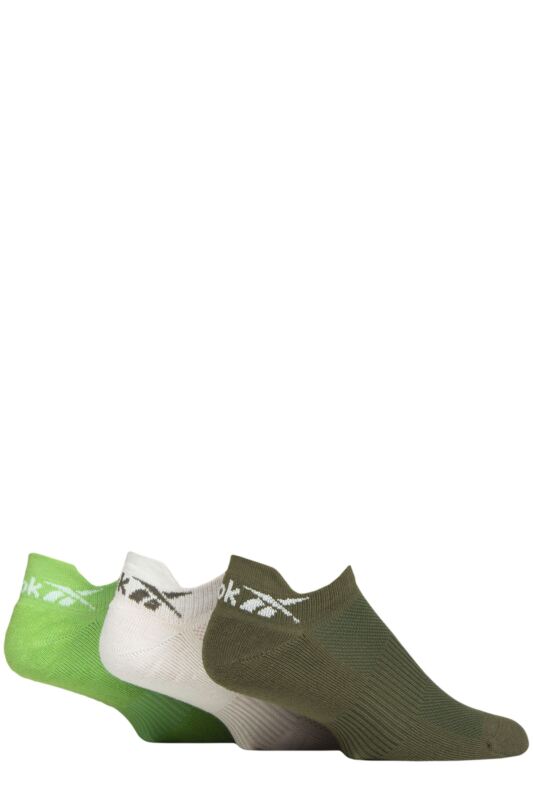 Mens and Women's 3 Pair Reebok Essentials Cotton Trainer Socks Green / White / Lime 2.5-3.5 UK