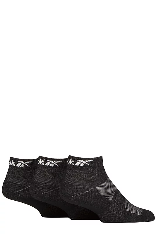 Mens and Women's 3 Pair Reebok Essentials Cotton Ankle Socks with Arch Support and Mesh Top