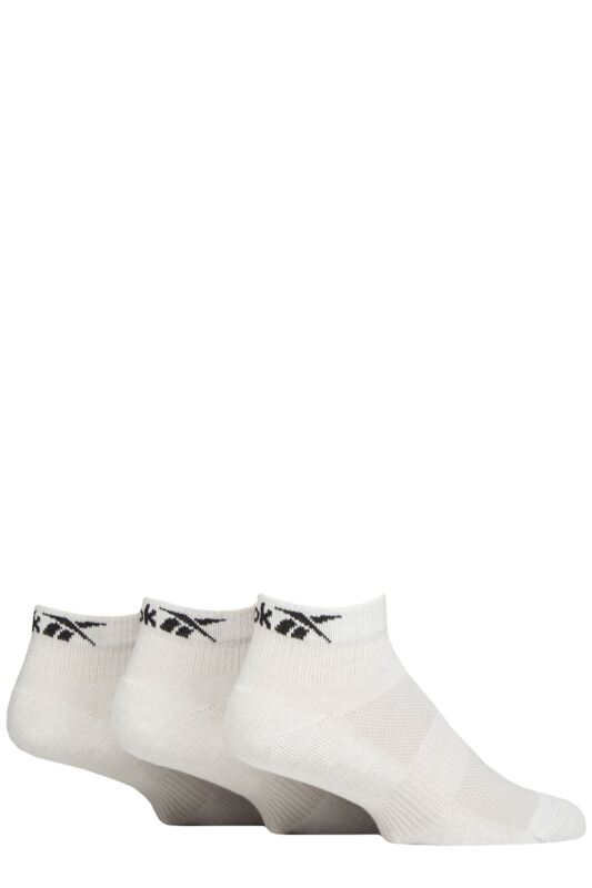 Mens and Women's 3 Pair Reebok Essentials Cotton Ankle Socks with Arch Support and Mesh Top