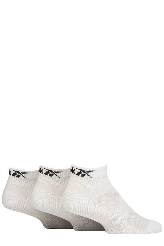 Mens and Women's 3 Pair Reebok Essentials Cotton Ankle Socks with Arch Support and Mesh Top