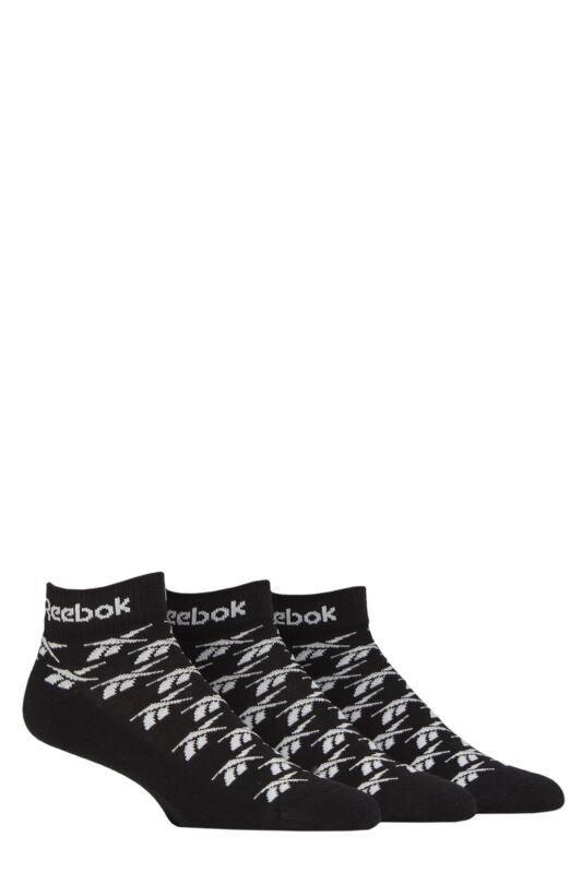 Mens and Women's 3 Pair Reebok Essentials Cotton Ankle Socks Black 8.5-10 UK