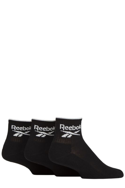 Mens and Women's 3 Pair Reebok Essentials Cotton Ankle Socks with Arch Support Black 4.5-6 UK