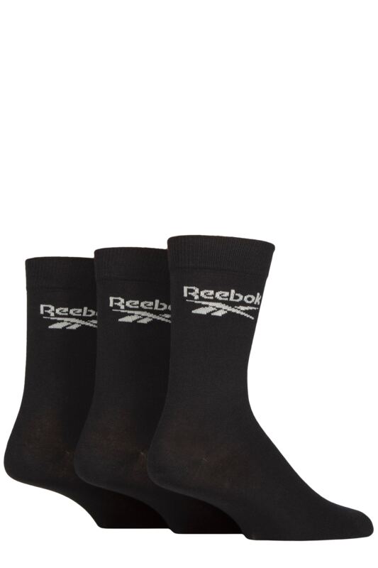 Mens and Women's 3 Pair Reebok Core Cotton Crew Socks Black 4.5-6 UK