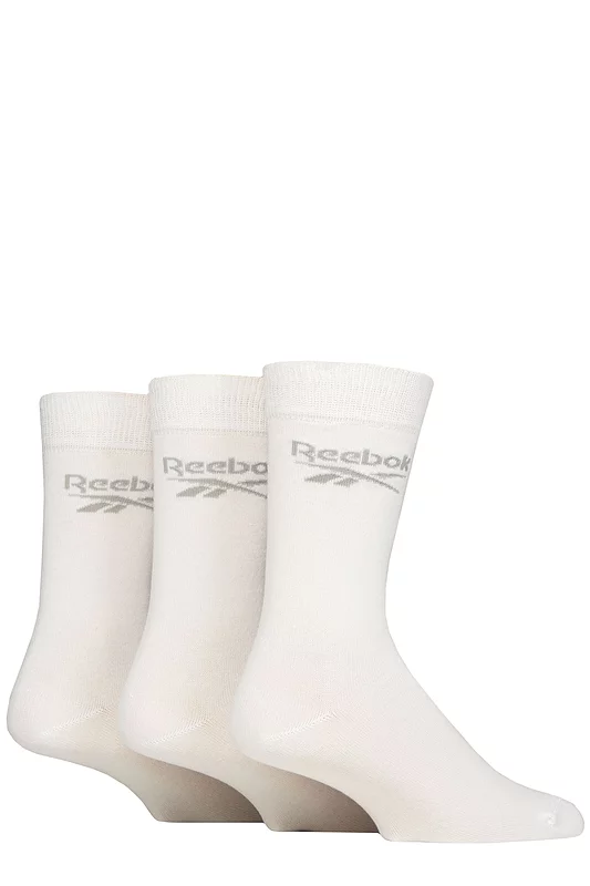 Mens and Women's 3 Pair Reebok Core Cotton Crew Socks White 2.5-3.5 UK