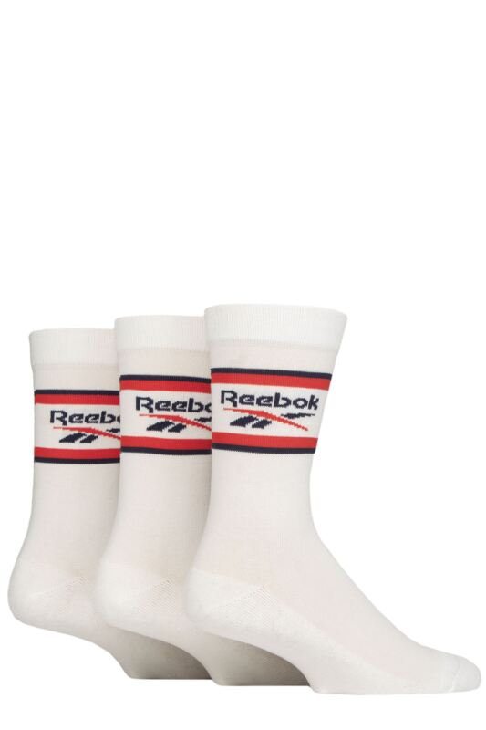 Mens and Women's 3 Pair Reebok Essentials Cotton Crew Socks White 4.5-6 UK