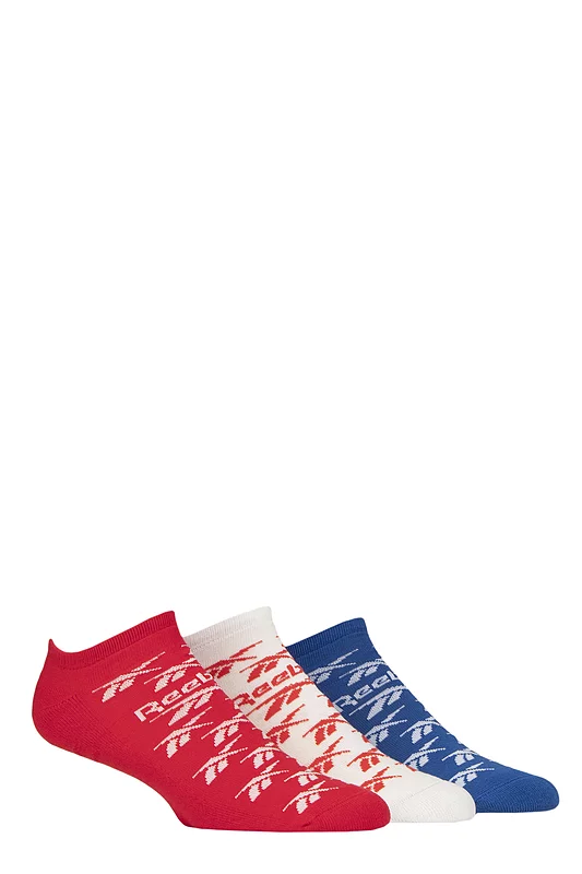 Mens and Women's 3 Pair Reebok Essentials Cotton Trainer Socks Red / White / Blue 8.5-10 UK