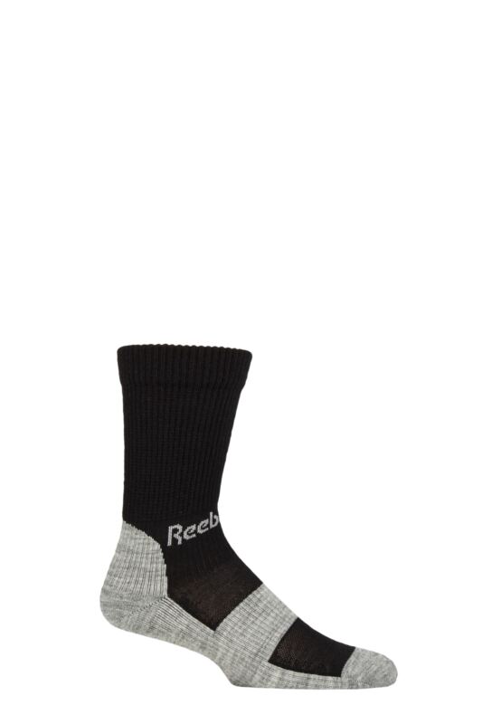 Mens and Women's 1 Pair Reebok Technical Wool Rich Crew Technical Trekking Socks Black / Grey 6.5-8 UK