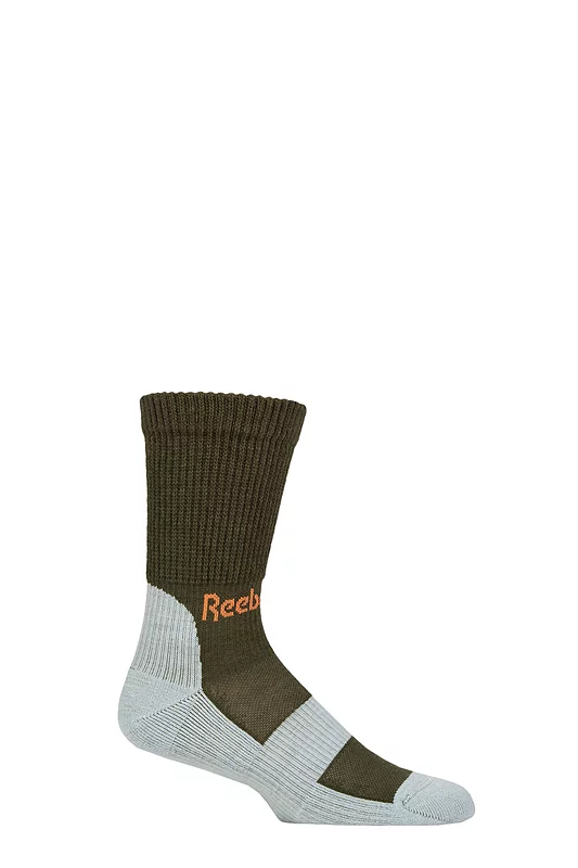 Mens and Women's 1 Pair Reebok Technical Wool Rich Crew Technical Trekking Socks Green / Light Blue 2.5-3.5 UK