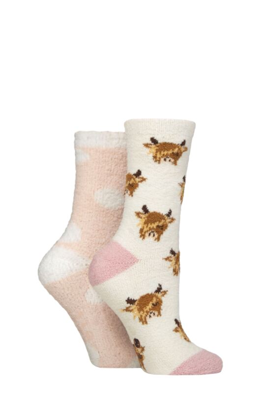 Women's 2 Pair SOCKSHOP Wildfeet Embroidered Cosy Lounge Socks