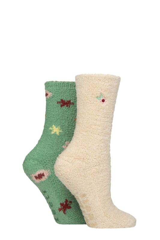 Women's 2 Pair SOCKSHOP Wildfeet Embroidered Cosy Lounge Socks