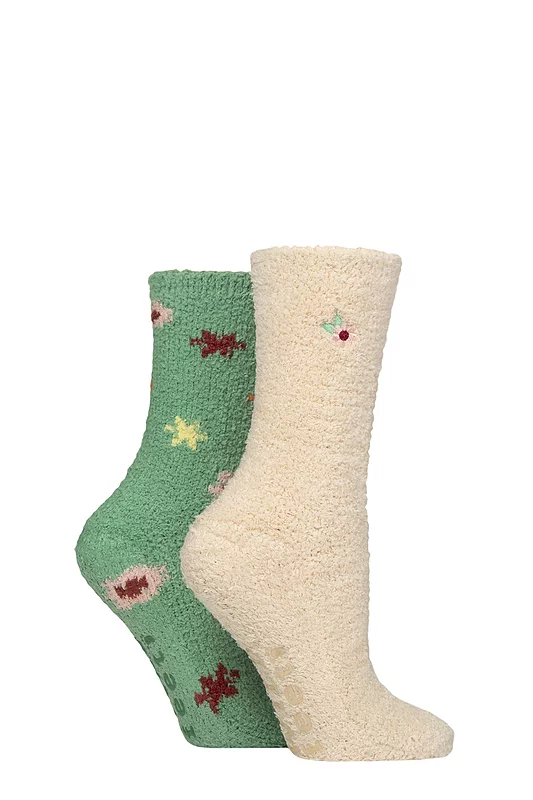 Women's 2 Pair SOCKSHOP Wildfeet Embroidered Cosy Lounge Socks Floral 4-8