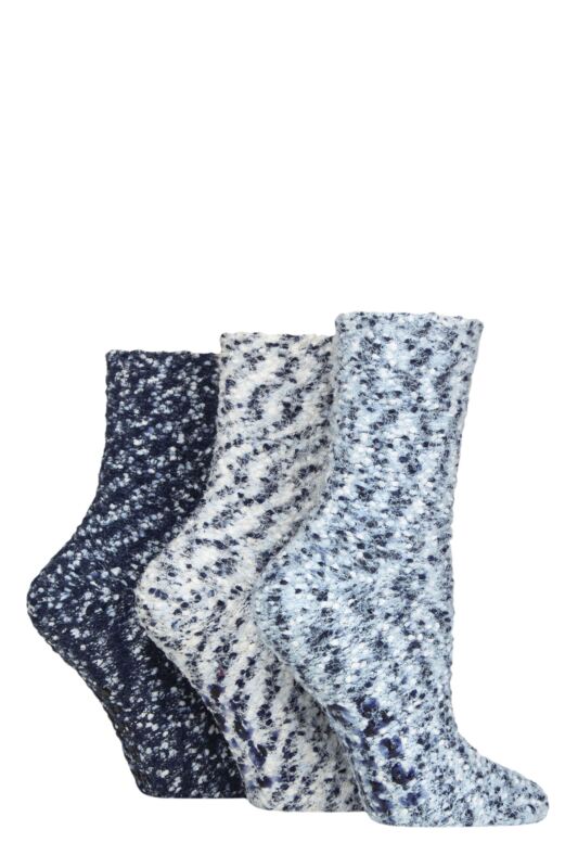 Women's 3 Pair SOCKSHOP Wildfeet Popcorn Cosy Lounge Socks Blue / White / Navy 4-8