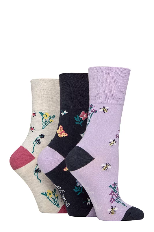 Women's 3 Pair Gentle Grip RHS Royal Horticultural Society Patterned Bamboo Socks