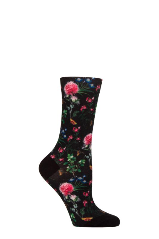 Women's 1 Pair SOCKSHOP RHS Royal Horticultural Society Patterned Socks Black 4-8