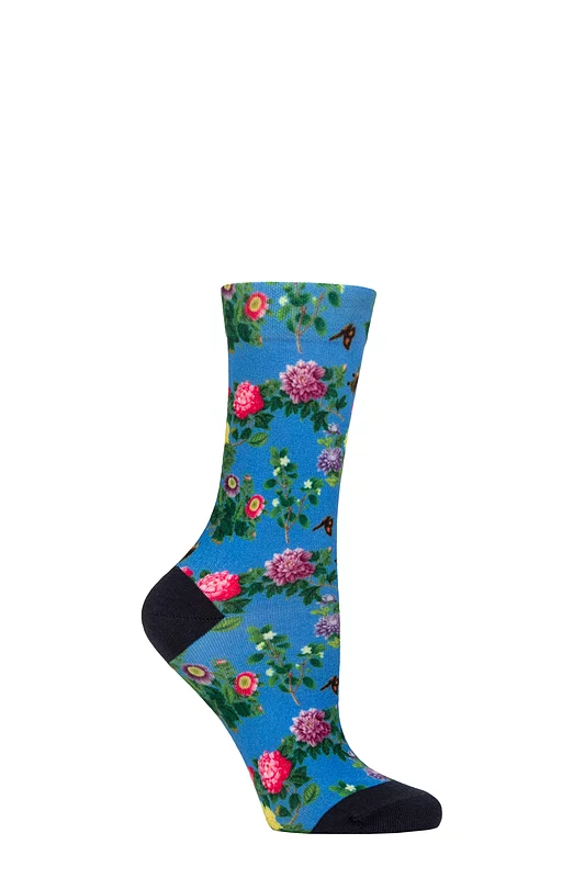 Women's 1 Pair SOCKSHOP RHS Royal Horticultural Society Patterned Socks Cornflower Blue 4-8