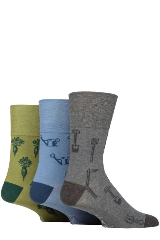 Mens 3 Pair Gentle Grip RHS Royal Horticultural Society Patterned Cotton Socks