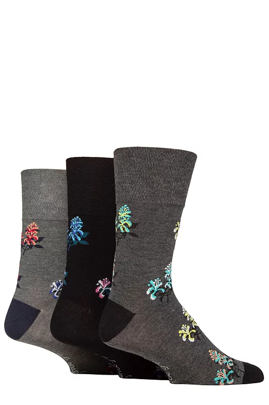 Men's 3 Pair Gentle Grip RHS Royal Horticultural Society Patterned Bamboo Socks Floral 6-11