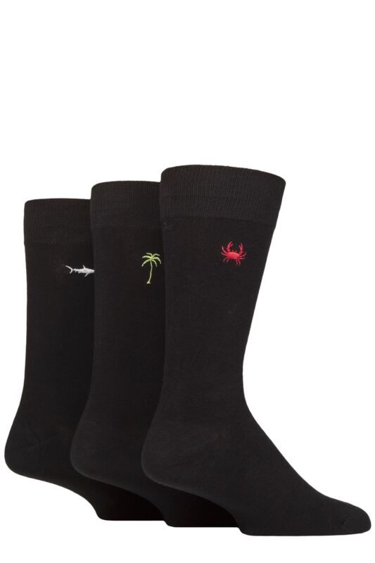 Mens 3 Pair SOCKSHOP Wildfeet Embroidered Socks Crab / Tree / Shark 7-11
