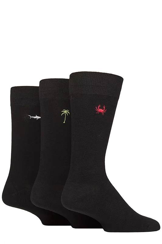 Mens 3 Pair SOCKSHOP Wildfeet Embroidered Socks