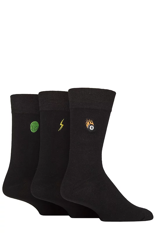 Mens 3 Pair SOCKSHOP Wildfeet Embroidered Socks