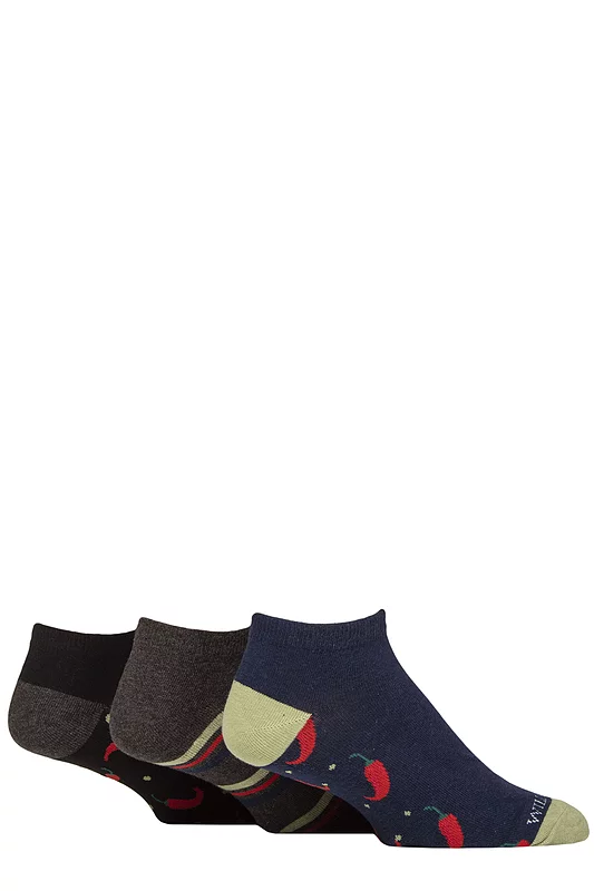 Mens 3 Pair SOCKSHOP Wildfeet Novelty Cotton Trainer Socks Chillies 7-11 Mens