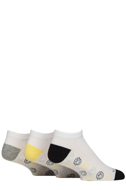 Mens 3 Pair SOCKSHOP Wildfeet Novelty Cotton Trainer Socks Smiles White 7-11