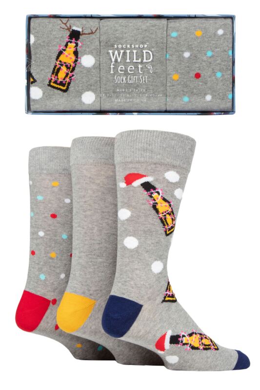 Mens 3 Pair SOCKSHOP Wildfeet Christmas Flat Gift Boxed Socks